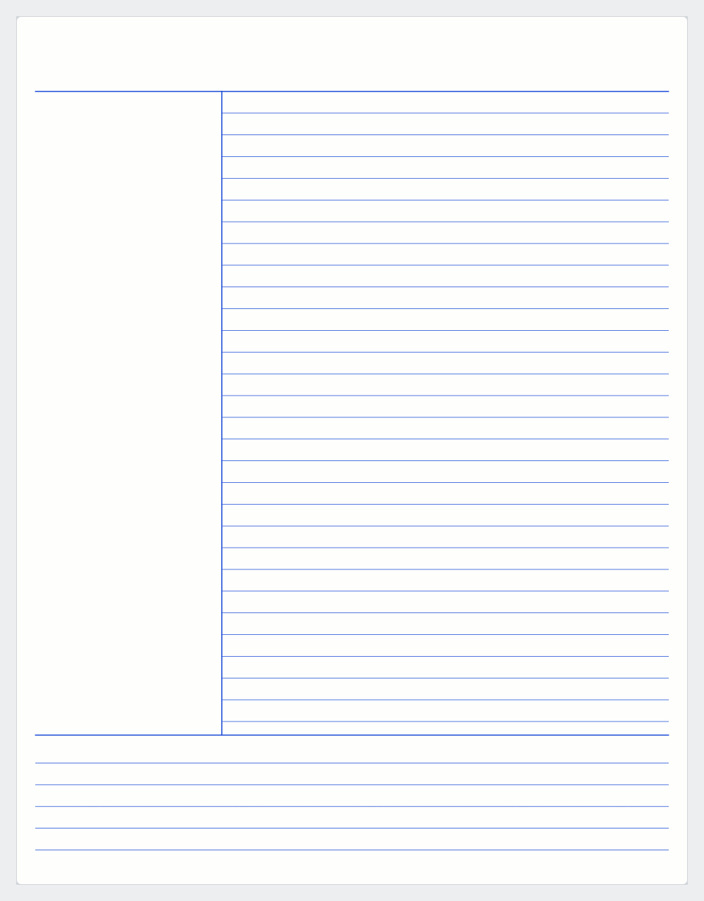 A sheet of cornell notes paper: cornell · 7 mm rules.