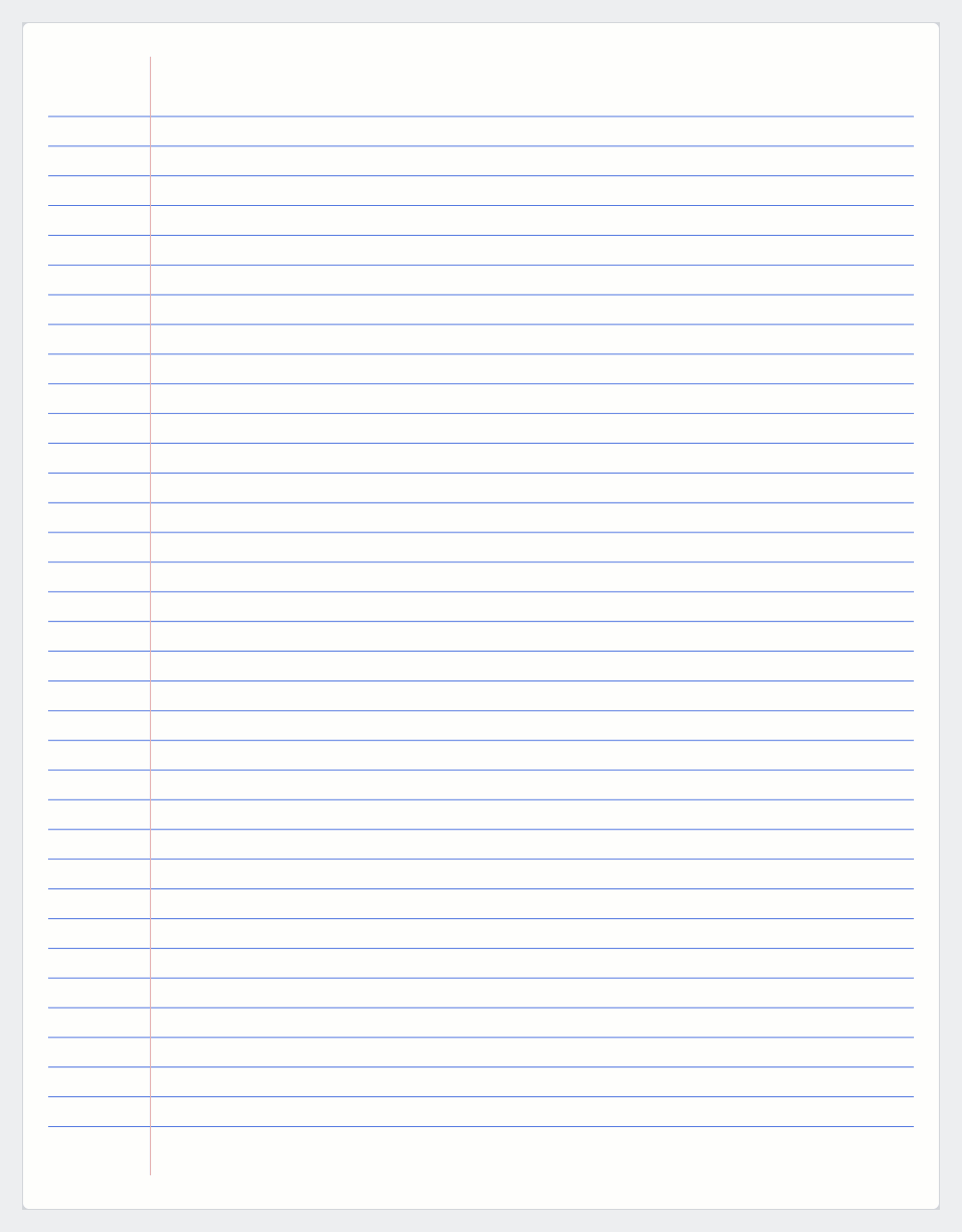 A sheet of lined paper: 7 mm ruled · red margin.