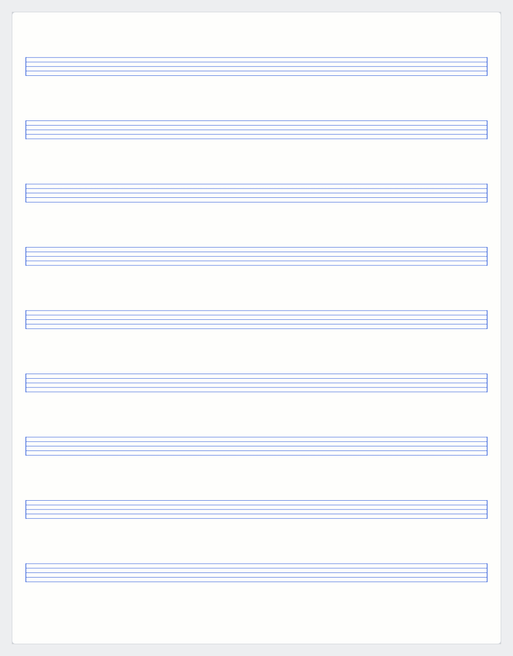 A sheet of staff paper: music staff · 2 mm line gap.